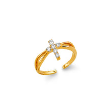 Load image into Gallery viewer, 14K Yellow Gold CZ Cross Toe Ring