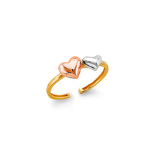 Load image into Gallery viewer, 14K Tri Color Gold Heart Toe Ring