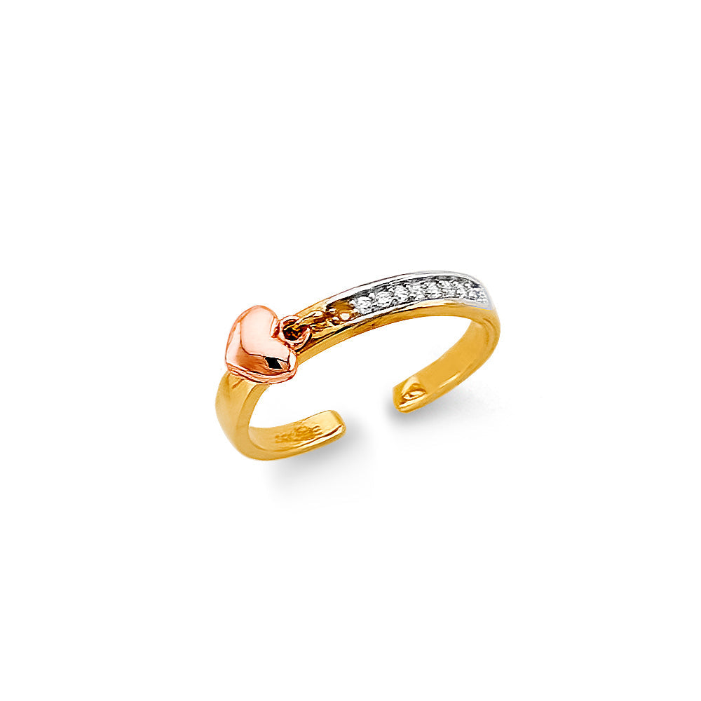 14K Two Tone Gold CZ Heart Toe Ring