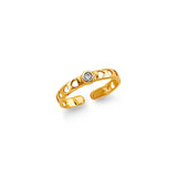 14K Yellow Gold CZ Heart Toe Ring