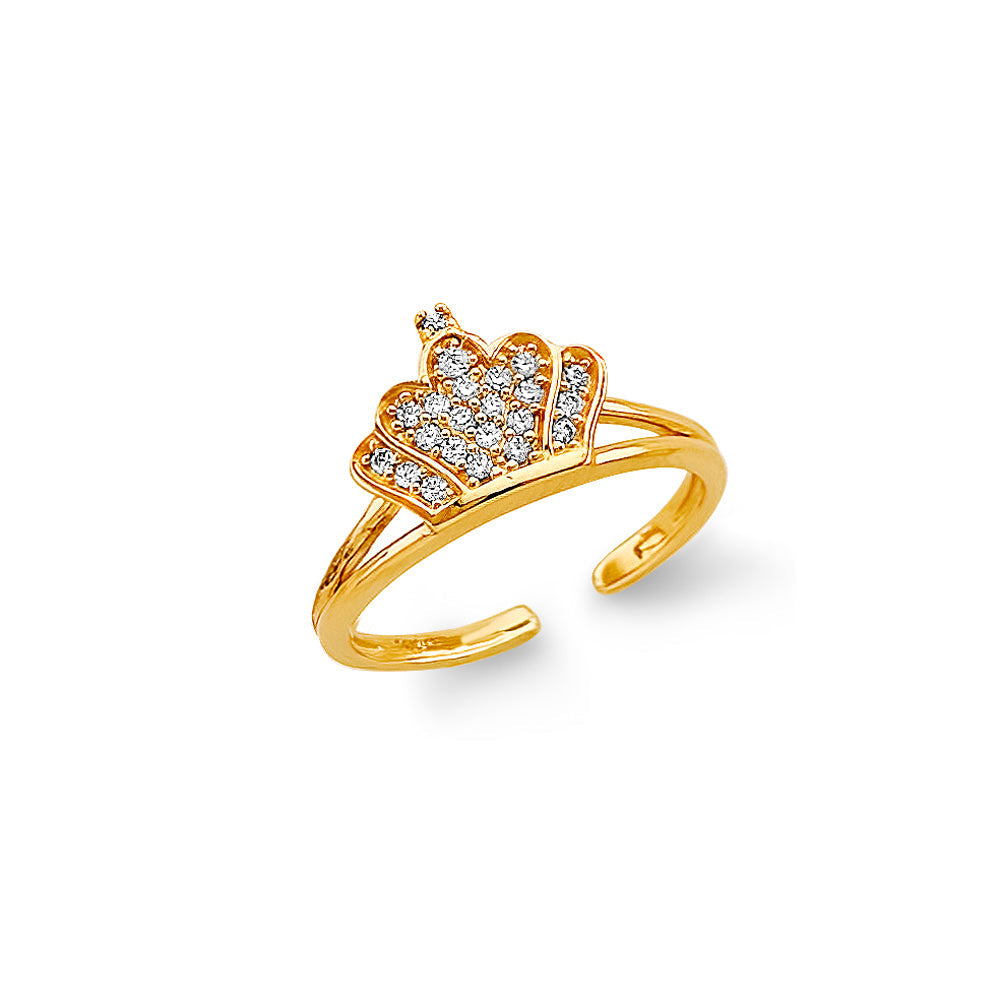 14K Two Tone Gold CZ Crown Toe Ring