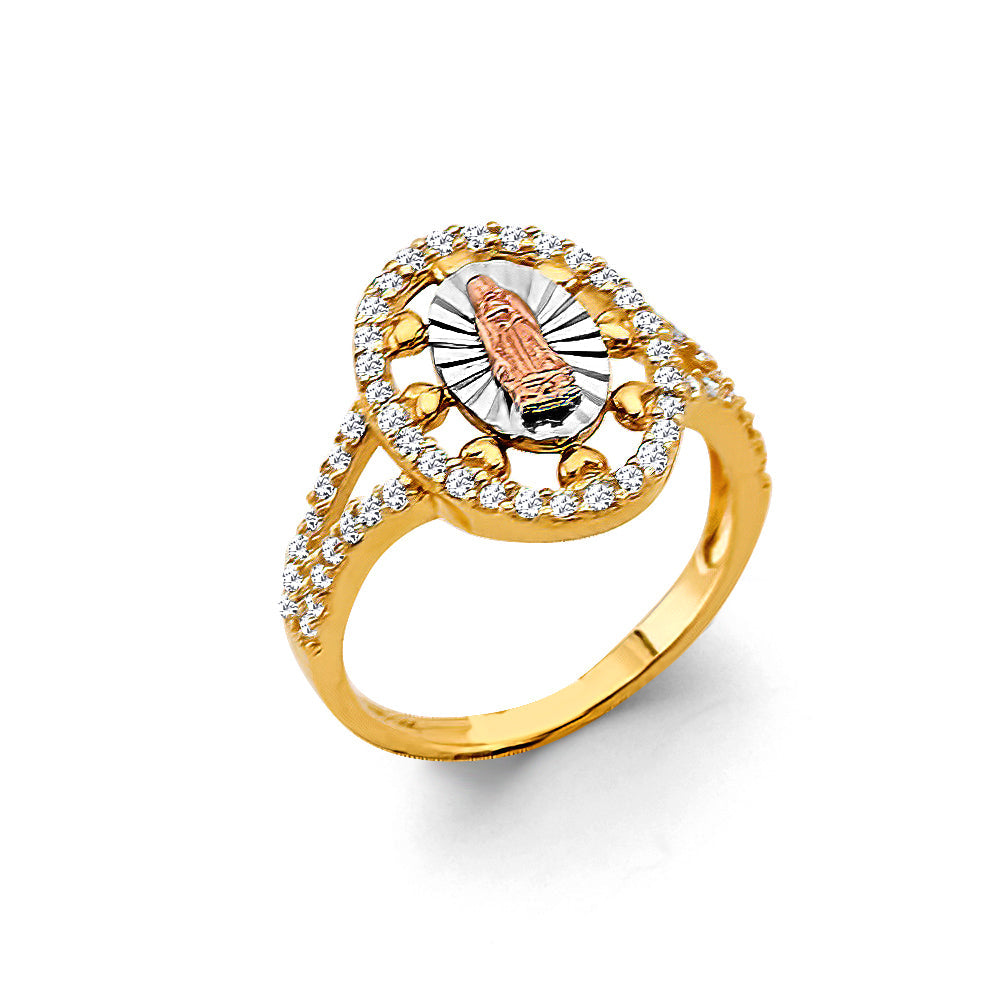 14K Tri Color Gold Round CZ Guadalupe Ring