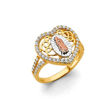 Load image into Gallery viewer, 14K Tri Color Gold Heart CZ Guadalupe Ring