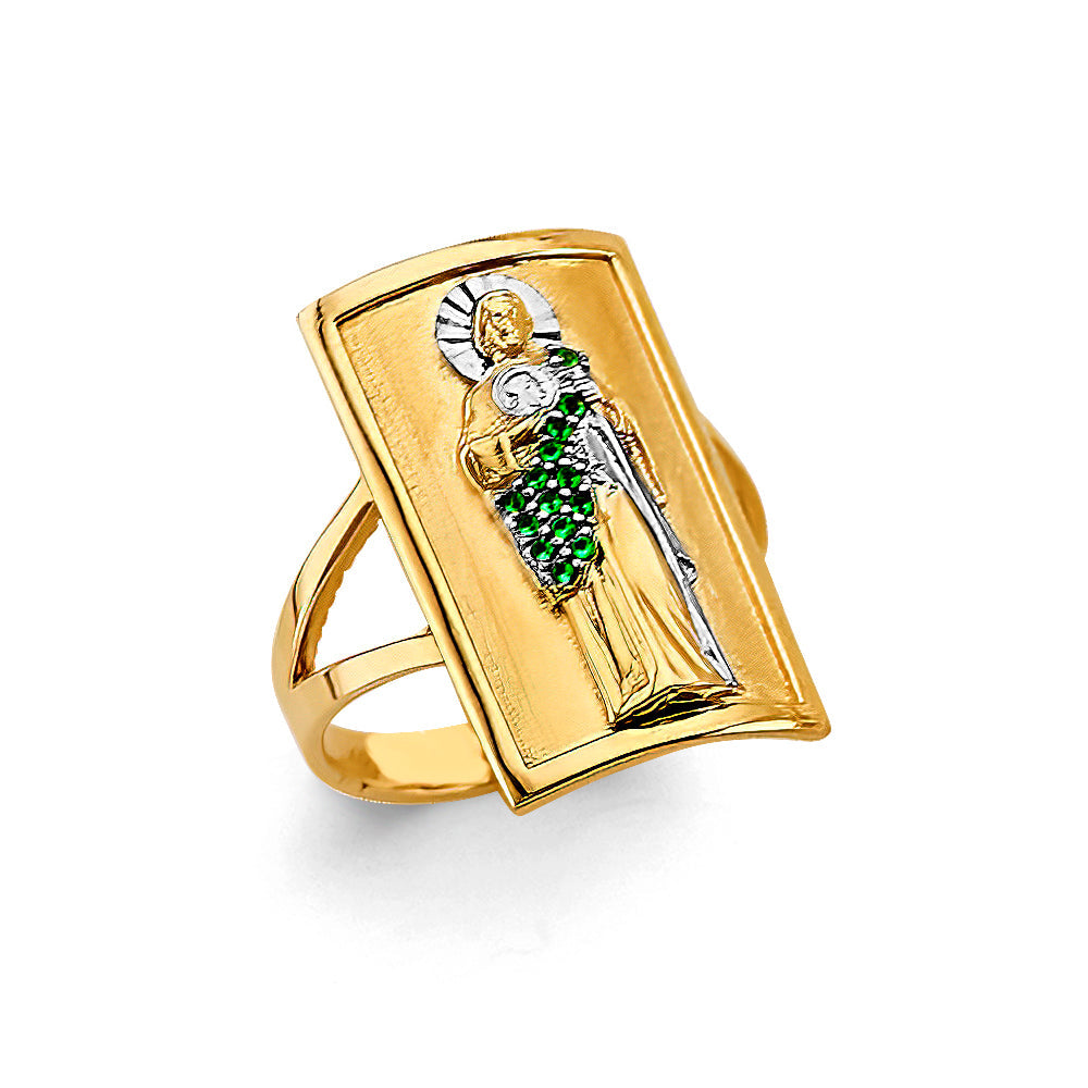 14K Two Tone Gold St. Jude CZ Ring