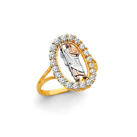 14K Tri Color Gold St. Jude CZ Ring