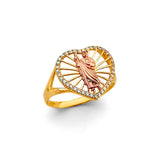 14K Two Tone Gold Heart St. Jude CZ Ring