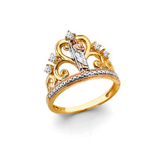 Load image into Gallery viewer, 14K Tri Color Gold Crown St. Jude CZ Ring