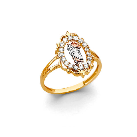 14K Tri Color Gold Oval St. Jude CZ Ring