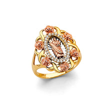 Load image into Gallery viewer, 14K Tri Color Gold Flowers St. Jude CZ Ring