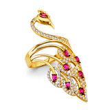 14K Yellow Gold Red CZ Peacock Ring