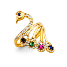 Load image into Gallery viewer, 14K Yellow Gold Multi Color CZ Peacock Ring