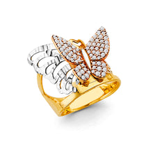 Load image into Gallery viewer, 14K Tri Color Gold CZ Butterfly Ring