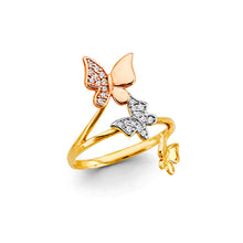 Load image into Gallery viewer, 14K Tri Color Gold 3 Butterfly CZ Ring