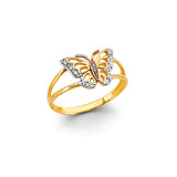 14K Two Tone Gold CZ Butterfly Ring