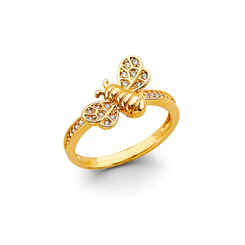 14K Yellow Gold CZ Bee Ring