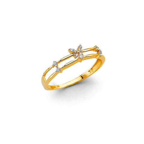 14K Yellow Gold CZ Butterfly Ring