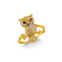 Load image into Gallery viewer, 14K Two Tone Gold CZ Owl Ring