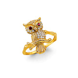 14K Two Tone Gold CZ Owl Ring