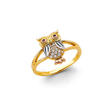 Load image into Gallery viewer, 14K Tri Color Gold CZ Owl Ring