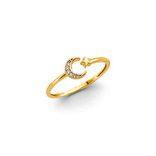 Load image into Gallery viewer, 14K Two Tone Gold CZ Moon And Star Open Ring