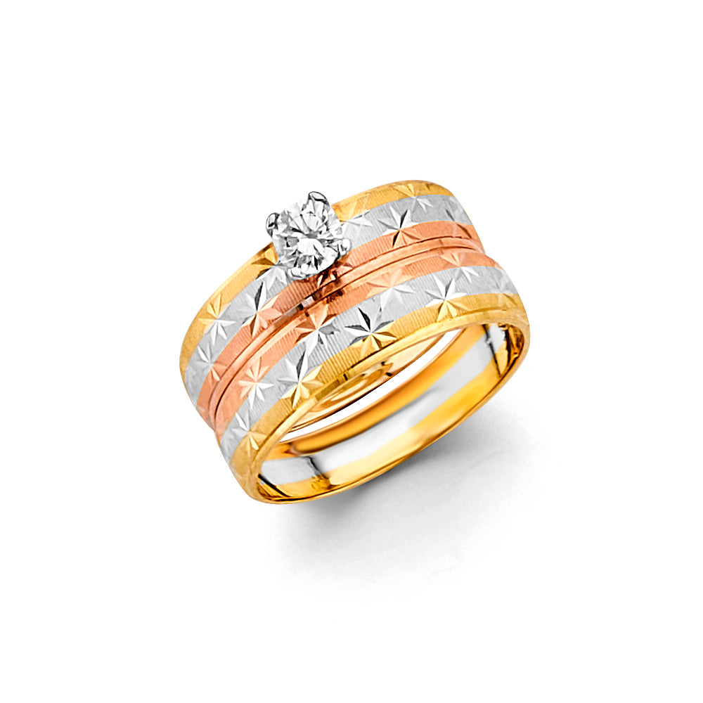 14K Tri Color Gold Ladies CZ Engagement Ring