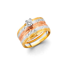 Load image into Gallery viewer, 14K Tri Color Gold Ladies CZ Engagement Ring