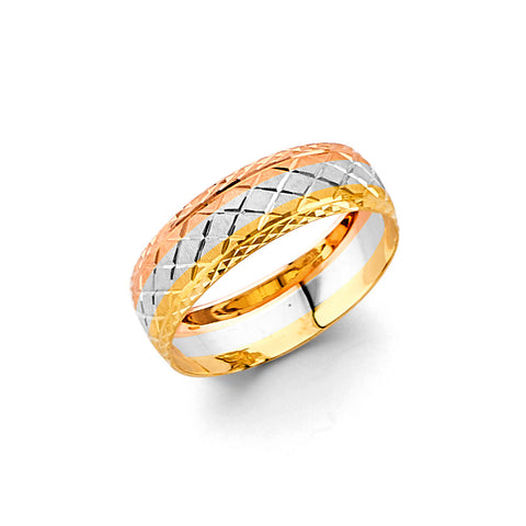 14K Tri Color Gold Round Men's Wedding Band