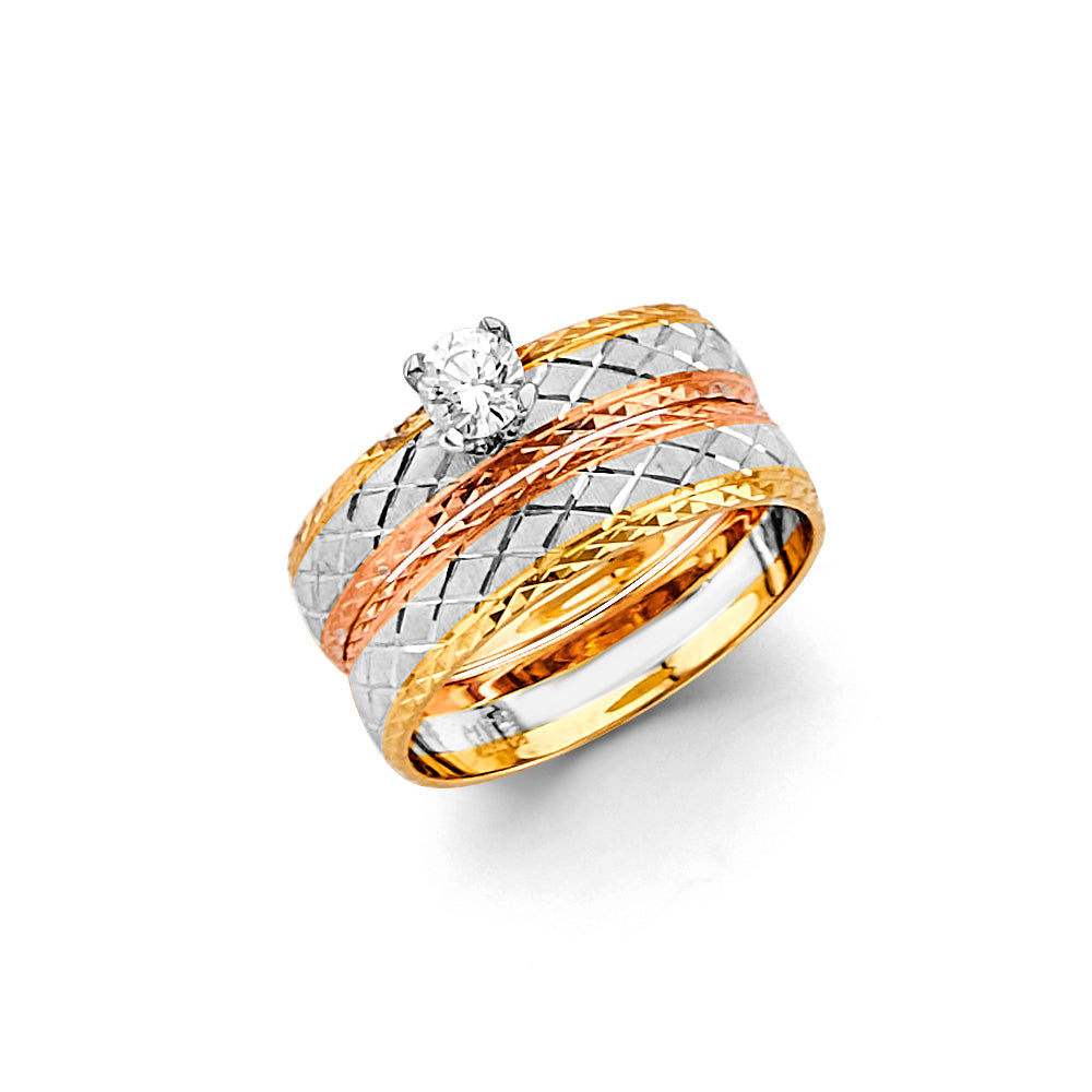 14K Tri Color Gold Ladies Round CZ Engagement Ring--Wedding Band and Engagement Rings are sold Separately