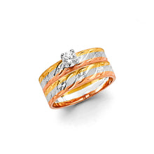 Load image into Gallery viewer, 14K Tri Color Gold Ladies 2 Lines CZ Engagement Ring--Wedding Band and Engagement Rings are sold Separately