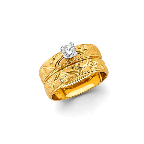 14K Yellow Gold Ladies Round CZ Wedding Band