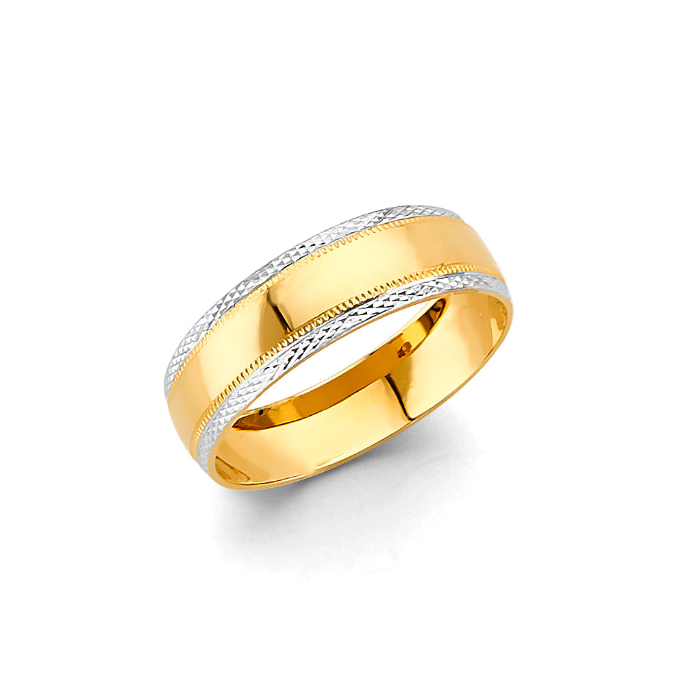 14K Two Tone Gold Men's Round Wedding Band