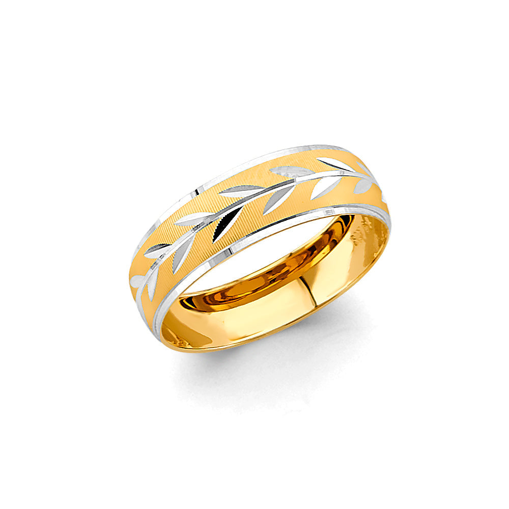 14K Two Tone Gold Leaves Men's Wedding Band