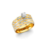 14K Two Tone Gold Ladies CZ Engagement Ring