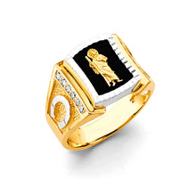 Load image into Gallery viewer, 14K Two Tone Gold Onyx St. Jude Men&#39;s CZ Ring