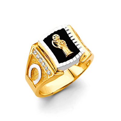 14K Two Tone Gold Onyx Santa Muerte Men's CZ Ring
