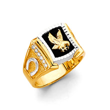 Load image into Gallery viewer, 14K Two Tone Gold Onyx Eagle Men&#39;s CZ Ring