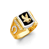 14K Two Tone Gold Onyx Eagle Men's CZ Ring