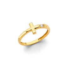 Load image into Gallery viewer, 14K Yellow Gold CZ Cross Ring