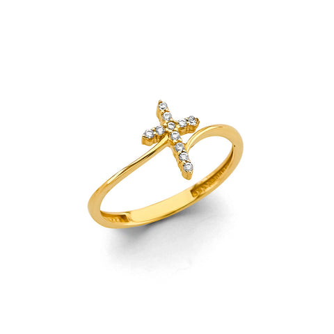 14K Yellow Gold Cross CZ Ring