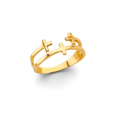 14K Yellow Gold 2 Line Cross Ring