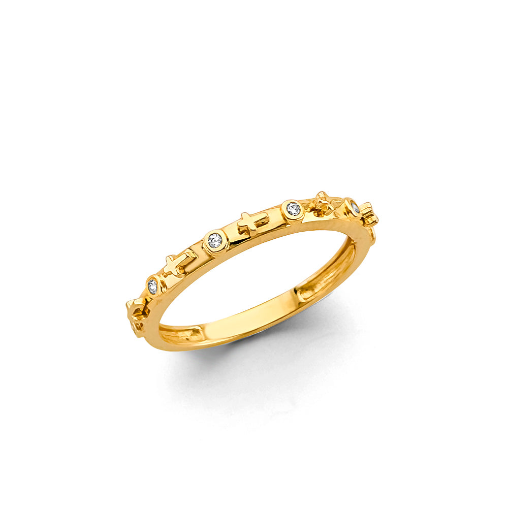 14K Yellow Gold CZ Rosary Ring