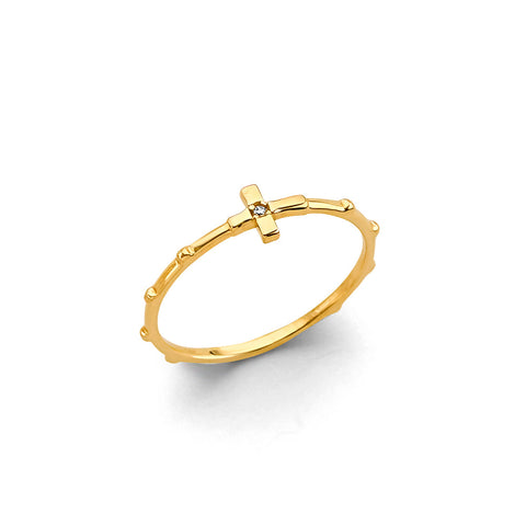 14K Yellow Gold Rosary CZ Ring