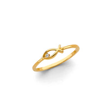 Load image into Gallery viewer, 14K Yellow Gold CZ Fish Religious Ring