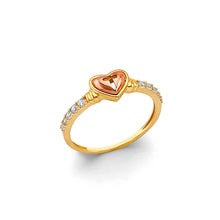 Load image into Gallery viewer, 14K Tri Color Gold CZ Claddagh Ring