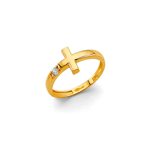 14K Yellow Gold Cross Babies CZ Ring