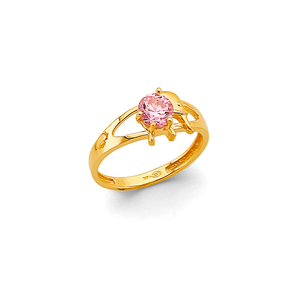 14K Yellow Gold Elephant Babies CZ Ring