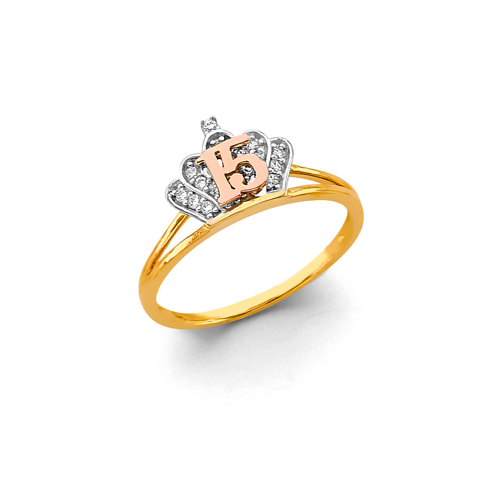 14K Two Tone Gold CZ Crown 15 Years Ring