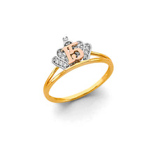 Load image into Gallery viewer, 14K Two Tone Gold CZ Crown 15 Years Ring