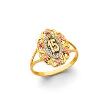 Load image into Gallery viewer, 14K Tri Color Gold CZ Flower 15 Years Ring