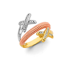 Load image into Gallery viewer, 14K Tri Color Gold X Fancy CZ Ring